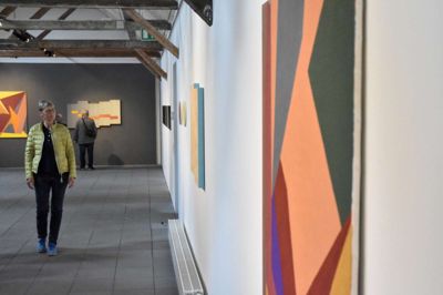 Ferniseringen gav ikke kun mulighed for at se nærmere på værkerne; der var også mulighed for at høre de to kunstnere fortælle lidt om deres egne værker, inspiration og samarbejdet. ?Foto: Jacob Hove