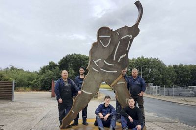 Holdet fra Herning Trapper & Kleinsmedie. Fra venstre: Klaus Hvid, Sebastian Nymand, Christoffer Nielsen og Jakob Knudsen (siddende), Jannick Dam (bagerst) og Torben Hvid. Foto: PALLE HEERING NIELSEN Palle Heering Nielsen