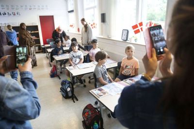 Den nye 0. klasse havde første skoledag på en helt nyoprettet skoleafdeling. Foto: Tom Laursen Tom Laursen