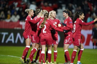 Danmark var foran 10-0 ved pausen mod Georgien, der blev ydmyget på Energi Viborg Arena. Foto: Henning Bagger/Ritzau Scanpix