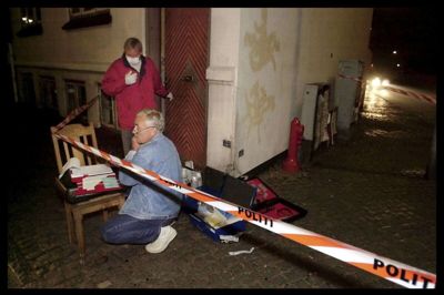 Onsdag 4. oktober 2000 bliver 56-årige Tommy Nielsen maltrakteret og dræbt her på Møllergade i Svendborg. I marts 2002 bliver Jan Sørensen og hans kammerat dømt for drabet. Foto: Fyns Amts Avis / Michael Bager
