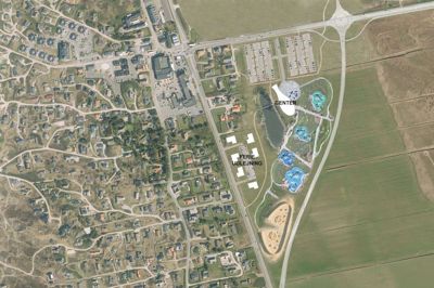 Blåhvalen er med sine 125 ton og en længde på 30 meter det største pattedyr på Jorden. En arbejdsgruppe foreslår nu, at en ny hvalpark - »Deep Blue« - skal opføres i Søndervig og vise modeller af 90 arter af hvaler i fuld størrelse. Hvalparken tænkes placeret lige øst for bymidten. Foto: vagn iversen (kortskitse)