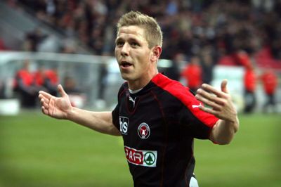 Christian Olsen som FCM-fansene husker ham. Her fejrer han en scoring i en 2-1-hjemmesejr over Randers FC i 2007. Foto: Tom Laursen