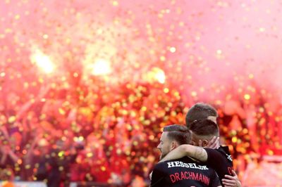 Det var en festlig aften på MCH Arena, da FC Midtjylland blev mestre i 2017/2018-sæsonen. Foto: Tom Laursen