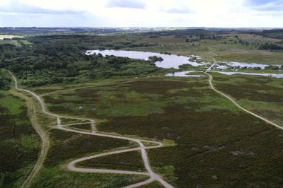 Området ved Præstbjerg Naturcenter er over 300 hektar stort. Man kan få det store overblik på informationstavler rundt omkring, og i den kommende uge kan man følge to nye vandreruter, som VUIF har afmærket med blå og grønne pile. Foto: Flemming Hansen