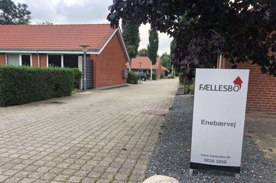 Det var her ved stenen ind til boligerne på Enebærvej, taxichaufføren ifølge sin forklaring faldt, hvorefter den tiltalte satte sig på ham og forsøgte at vriste en hobbykniv fra ham. Kniven havde chaufføren - igen ifølge sin forklaring - kort tid forinden taget fra den tiltalte, da de var ved bilen. Foto: Henrik Lind Jørgensen