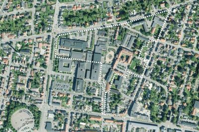 Henring Kommune har en plan klar for næsten to tredjedele af sygehusgrunden. Kort: Herning Kommune