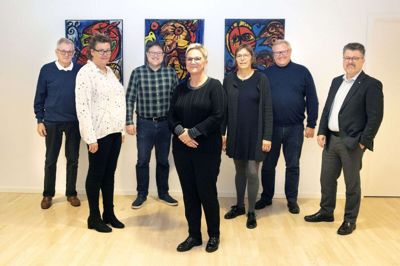 Kandidater fra Folkekirkelig Fællesliste: Fra venstre: Knud Melgaard, Janni Vernstrøm Rasmussen, Søren Aaby, Else-Marie Bank Jensen, Karen Søndergaard Bunk, Klaus Lytzhøft og Ole Kragh. Derudover er yderligere to kandidater på listen: Lone Skytte Clausen og Anders Peter Borday Nørgaard. Foto: Tom Laursen