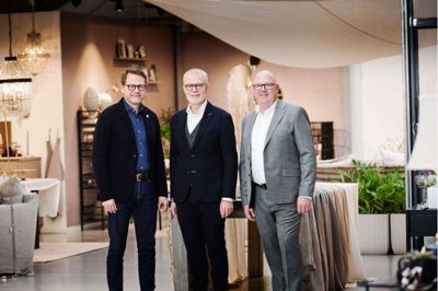 Ny direktør i Lene Bjerre Design - Per Nybo Nielsen (t.v.) - her sammen med økonomidirektør Bjarne Poulsen og bestyrelsesformand Carsten Tidselbak.