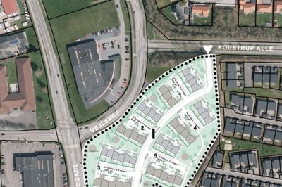 Lokalplan er klar for kommende boligområde og dagligvarebutik i Lind. Senest er en mulighed for mindre butikker og boliger i den sydligste del føjet til. Kort: Herning Kommune