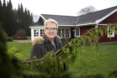 Tove Søgaard og hendes mand købte træhuset lidt uden for Timring for nogle år siden, da de stadig havde tjenestebolig. I mellemtiden har en søn og svigerdatter boet i huset, inden Søgaard senior rykkede ind for halvandet år siden. Foto: Tom Laursen