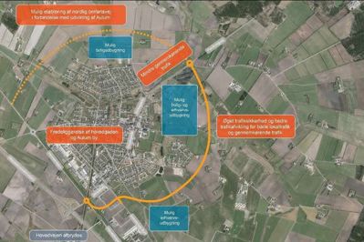 I kommuneplan 2021-2032 har Herning Kommune medtaget et forslag om en omfartsvej ved Aulum, og det er blevet bemærket i byen. Kort: Herning Kommune