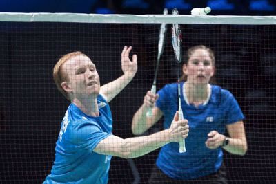21-årige Emil Lauritzen - her i aktion i mixeddouble ved Denmark Open i oktober - skal spille All England om bare to uger. Foto: Claus Fisker/Ritzau Scanpix