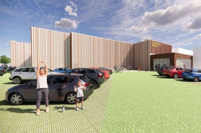 Sådan er det planen, at det nye padelcenter i Holing skal komme til at se ud. Efter planen står det klar til ibrugtagning til oktober. Illustration: Lopa Holding