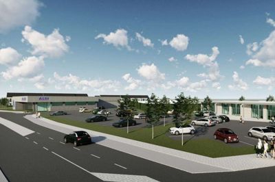 Aldi-butikken med tilhørende p-plads kommer til at ligge ud til Lind Hovedgade. Mod nord kommer de nye boliger og længst mod syd bliver der plads til to-tre mindre butikker. Visualisering: Huse Ejendomme
