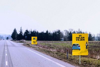 Kampagne-skiltenen kommer op på 13 strækninger i Danmark, heriblandt fra Studsgård til Velhustedvej. foto: Pr-foto