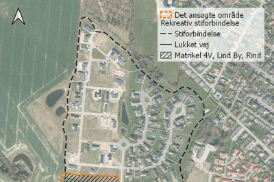 Ifølge den hidtidige plan har der skullet bygges 46 parcelhuse i området ved Vesterdamsvænget i Lind, men med den nye lokalplan bliver der i stedet mulighed for at bygge 36 rækkehuse og 29 parcelhuse - heraf 4 på særligt små grunde. Kort: Herning Kommune