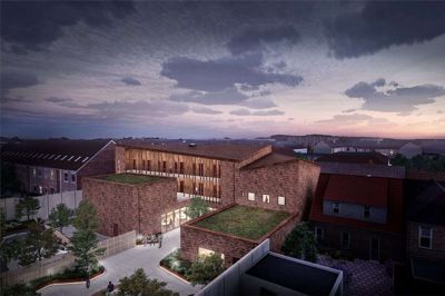 De nærmeste naboer til den kommende varmestue i Bethaniagade får høje mure mod deres grunde. Visualisering: Skala Arkitekter Horsens
