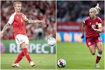 Simon Kjær har gået på FC Midtjyllands akademi i Ikast og optrådt for FC Midtjyllands superligamandskab. Pernille Harder er fra Tulstrup ved Ikast og spillede i ungdomsårene for Tulstrup-Faurholt IK og FC Ikast. Foto: Mads Claus Rasmussen/Ritzau Scanpix & Henning Bagger/Ritzau Scanpix