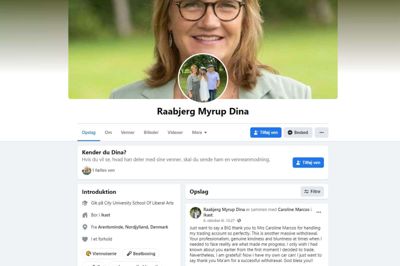Uvist hvorfor er der skabt en falsk profil på Facebook, hvor inspirationen til navnet er hentet hos Dina Myrup Raabjerg fra Ikast, mens Annette Mosegaard fra Isenvad ufrivilligt har leveret alle billederne til den falske profil. Begge kvinder har forgæves forsøgt at få Facebook til at slette den falske profil. Foto: Skærmbillede fra Facebook