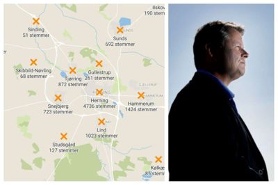 Lars Krarup høstede stemmer over hele kommunen. Se hele kortet i artiklen.