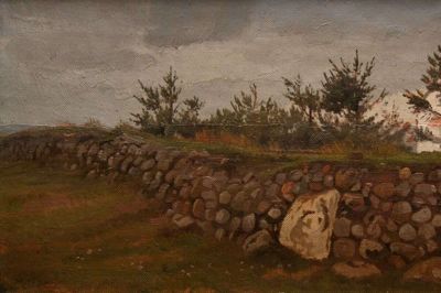 Maleren Hans Smidth kom også til Herning-egnen. Her ses hans »Kirkegårdsdiget i Sunds«, som er blot et af de fem malerier, man kan se på Herningsholm Museum. Foto: Kjeld Hansen, Museum Midtjylland