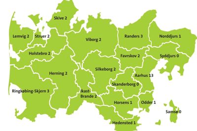 Her kommer de nuværende medlemmer af regionsrådet fra. Kortet angiver, hvor medlemmerne bor i dag. Efter Annette Roed er flyttet fra Aarhus til Silkeborg for nylig har Silkeborg Kommune nu to medlemmer af regionsrådet. Illustration: Anton Skovbjerg