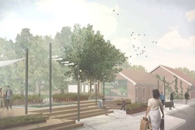 Området ved stationspladsen er et af de steder i Kibæk, der skal have en overhaling. Men den store byfornyelse må vente på grund af de høje materialepriser. Illustration: Herning KOmmune