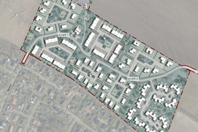 Trafikken ind til det nye boligområde i det nordøstlige Gjellerup skal efter planen komme fra stikvejen ved Nørretorp (til venstre), men for at undgå en øget trafikbelastning ønsker områdets beboere, at deres kommende naboer skal køre ind fra Frølundvej (til højre), som denne skitse fra tidligere i forløbet viser. Efter en klage fra beboerne står det nu klart, at der skal laves en miljøvurdering, og at lokalplanforslaget skal tilrettes. Kort: Sweco Architects