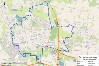 MTB-ruten skal gå hele vejen rundt om Herning med blandt andet følgende afstikkere: 1. Nyt spor i Løvbakkerne. 2. Eksisterende pumptrack-bane mellem træerne ved Gullestrup. 3. Nyt spor på skråninger lige øst for Fuglsang Sø. 4. Nyt spor på forhøjninger i park ved Ydunsvej. 5. Nyt udfordrende spor på Knudmosebjerget. 6. Ny, lang pumptrack-bane i det ene spor af den lukkede Gl. Vejlevej. 7. 200 meter fra stien til indkørslen til det udfordrende Lind-spor. Kort: Herning Kommune