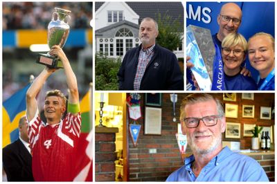 Tidligere Ikast FS-formand Johnny Rune (øverst i midten) befandt sig i festligt lag under EM-finalen i 1992. - Jeg stod i et fyldt øltelt med flere hundrede mennesker. Så der var en fin stemning, siger han. Foto: Henrik Ole Jensen