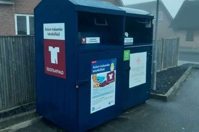 Mere end 3000 kilo tekstiler blev samlet ind i forskellige containere i Aulum som led i Herning Kommunes projekt »Tekstilsymbiose Herning«. Foto: Privatfoto