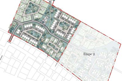 Der kan bygges både villaer og rækkehuse i det nye boligområde. De kommende beboere i etape 1 skal køre ind fra Nørretorp, mens beboerne i en senere etape 2 skal køre ind fra øst. Kort: Herning Kommune