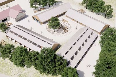 Som en del af udvidelsesprojektet planlægger Potentialehotellet at bygge fire nye beboelses-længer med plads til syv små boliger i hver. I midten skal være et fælles gårdrum. Visualisering: KHR Architecture