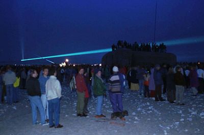 Sådan så laserlyset ud, da kunstværket Fredsskulptur 1995 blev vist ved Vigsø. Foto: Henning Bagger/Ritzau Scanpix