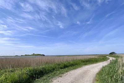Det første par kilometer byder på udsigt over Kalø Vig og Kalø Slotsruin. Foto: Søren Køhler