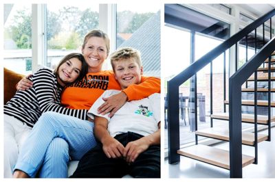 Familien Møller Kristensen bor i det arkitekttegnede 70’er-hus på Østertoften i Lind. Mor Marianne Møller samt børnene Hannah og Victor. Far Jakob Kristensen var på arbejde, da fotografen var forbi. Foto: Chresten Bergh