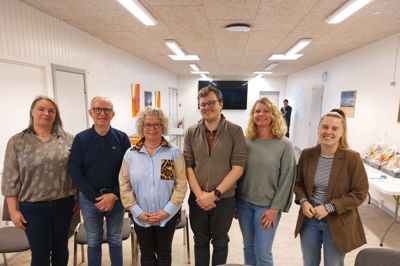 Bestyrelsen for den nye fælles forening i Studsgård. Fra venstre er det Anita Pedersen, Henning Skallebæk, Helle Skallebæk, Heinrich Berwald, Gerda Laugesen og Janne Hansen. Det syvende medlem er Jesper Korneliussen, der var syg på dagen.