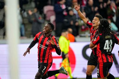 Franculino Djú jubler efter sin scoring til 3-0 mod Celtic. Det er hans mål nummer 18 i sæsonen.
