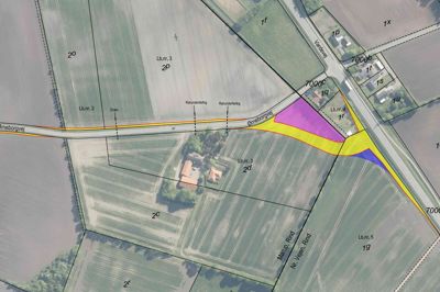 Bigadan, der ejer Herning Bioenergi i Studsgård, vil i 2026 lave ny indkørsel fra Vardevej til Ørneborgvej, der samtidig skal udvides. Den nye indkørsel er vist med gult på dette kort.