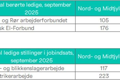 I Nord- og Midtjylland bliver der installeret varmepumper, etableret solceller og ladestandere, energirenoveret og omstillet til fremtidens grønne løsninger. Men én ting står ifølge læserbrevsskribenten i vejen for, at vi kan følge med: Vi mangler faglærte. Din Faglige A-kasse og Jobindsats er angivet som kilde til tallene i grafikken.
