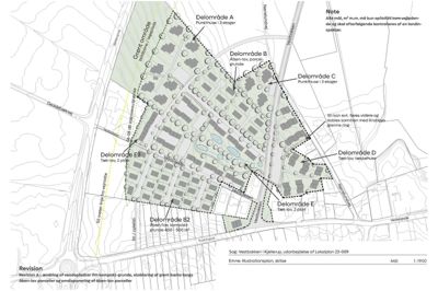 Tegningen her over hele det område, der nu skal laves lokalplan for, er foreløbig. Det er helt sikkert, at planen bliver ændret, siger Dennis Ankersø fra Ejendomsselskabet Vestbakken ApS.