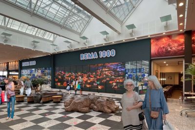 Sådan ser en foreløbig illustration af Rema 1000's indgang inde fra Herning Centret ud. Der vil også være adgang fra parkeringspladsen tæt på Indgang B.