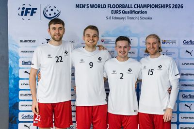 Sunds Seahawks havde disse fire spillere med landsholdet til VM-kvalifikation i Slovakiet. Fra venstre er det August Lunddahl Mathiassen, Simon Lauridsen, Jonas Højmark og Kristoffer Handgaard.