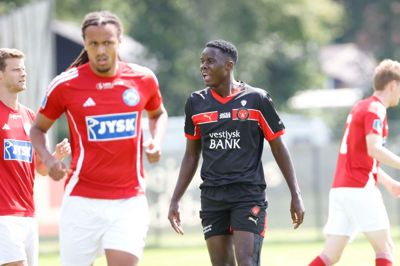 Franculino Djú fik sine første kampminutter i benene i 2026, da FCM spillede 1-1 mod Silkeborg i en træningskamp. Billedet her stammer dog fra en tidligere og mere solrig dag.