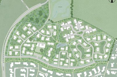 Dispositionsplanen viser, hvordan et kommende boligområde nord for Ørskovbakken i Snejbjerg kan komme til at se ud. Et nyt lokalplanforslag for området, der får vejnavnet Ørskovhøjen, sendes i høring, når der er givet grønt lys på et byrådsmøde.