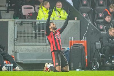 Júnior Brumado jubler efter sin forrygende flugter til 1-1, der endte med at sende FC Midtjylland i pokalfinalen.