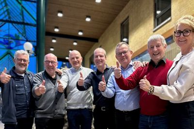 Tomlen op for samarbejdet mellem Brande og Ikast. Fra venstre ses Axel Månsson, Kent Lykke, Bjarne Raabjerg, Jens Risvig Pedersen, Jan Birk Knudsen, Preben Christensen og Anne Dalsgaard.