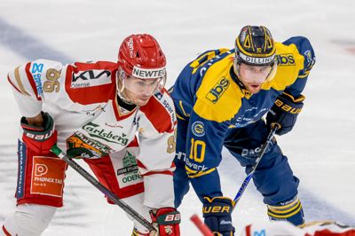 Josh Prokop (t.h.) scorede hattrick i den femte kvartfinale mod Rødovre. Billedet her er fra en tidligere kamp.
