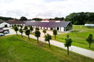 Hele facaden på multisalen er smadret med sten på Møltrup Optagelseshjem.